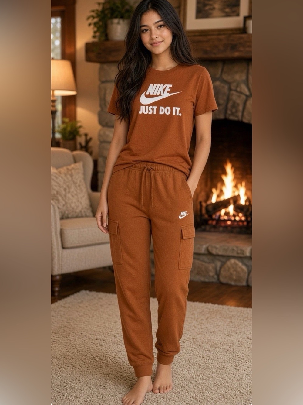 Nike 2 PC Athleisure Set Fleece Cargo Joggers SZ.S S/S JDI Graphic Tee SZ.M